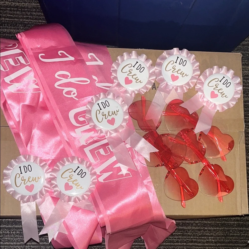 Pink 'I Do Crew' Bachelorette Sash & Rosette Set